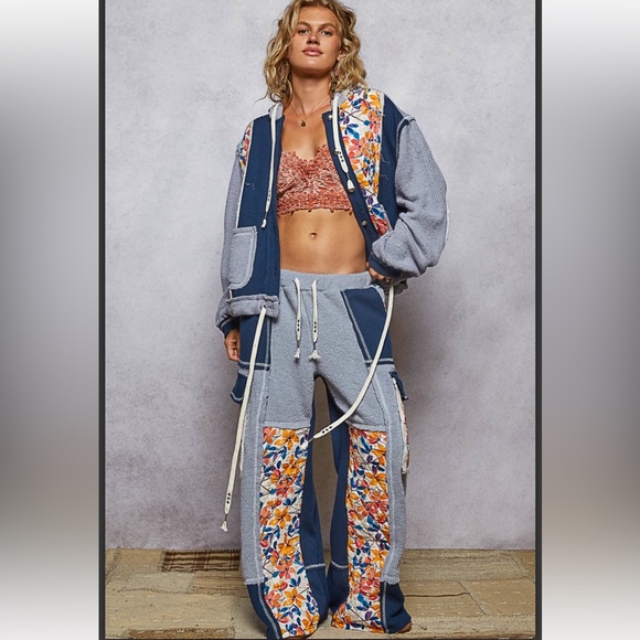POL Jackets & Blazers - POL Blue and  White Patchwork Set